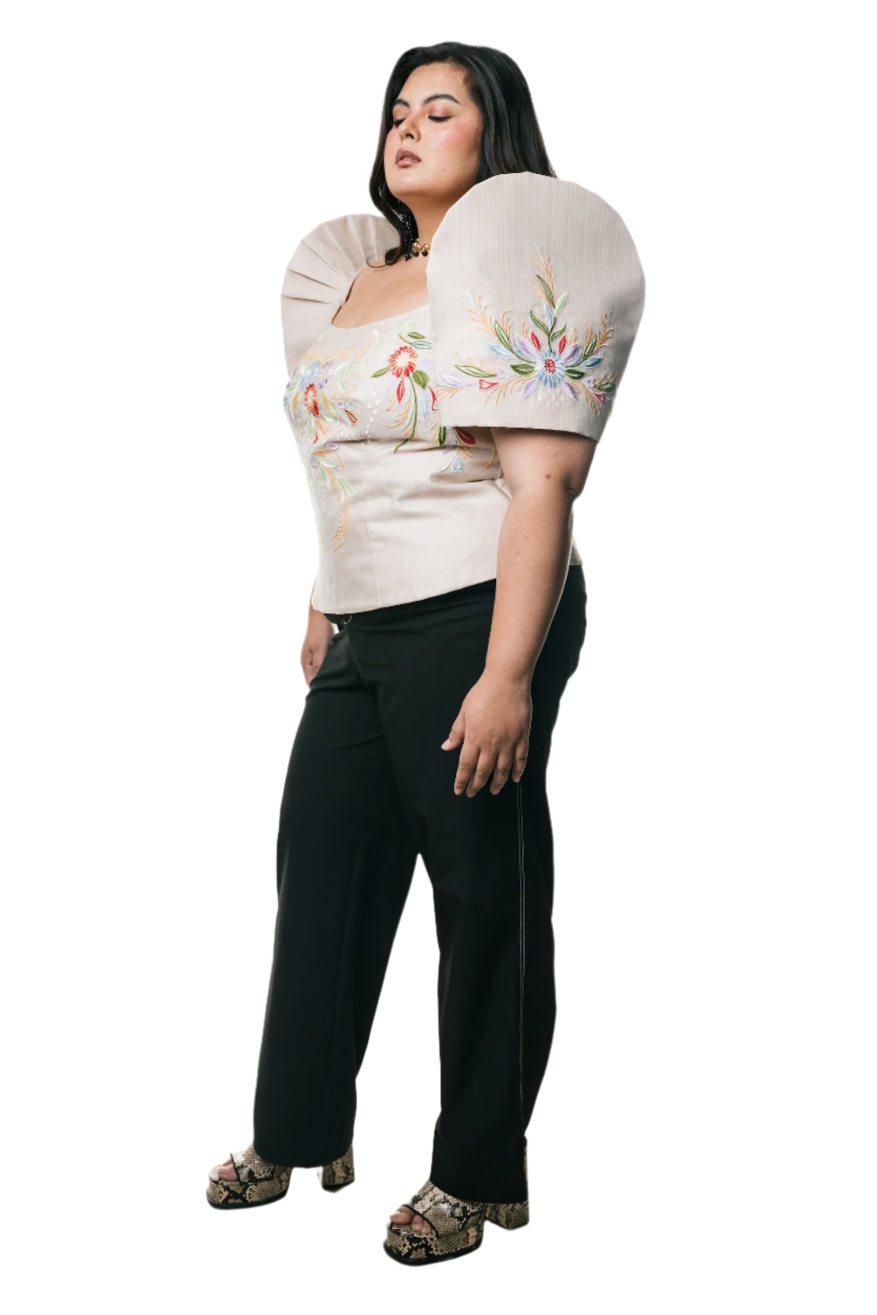 Benilda Filipiniana Blouse (Taupe)