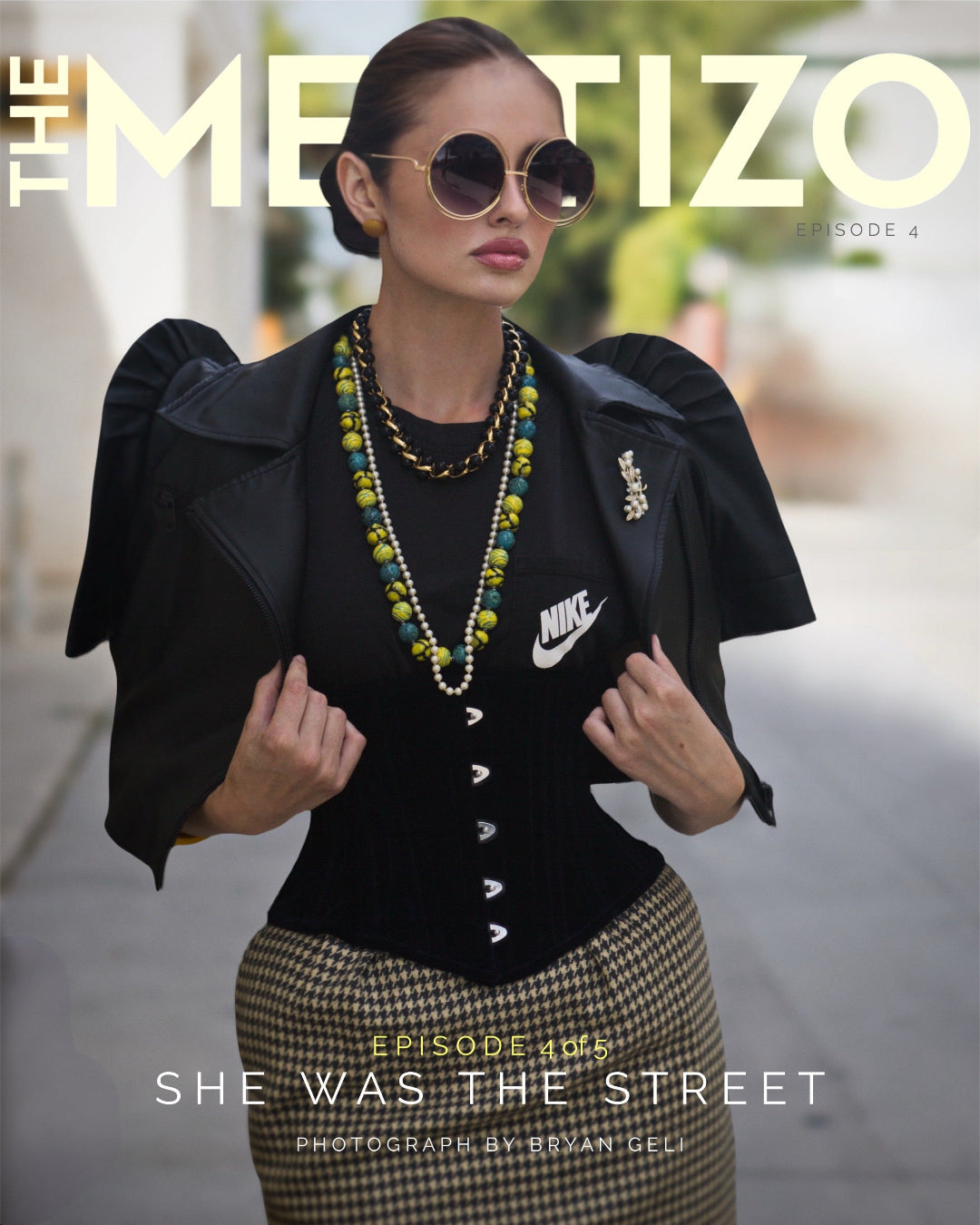 Magazine cover featuring a woman in stylish outfit with 'The Metizo' branding.