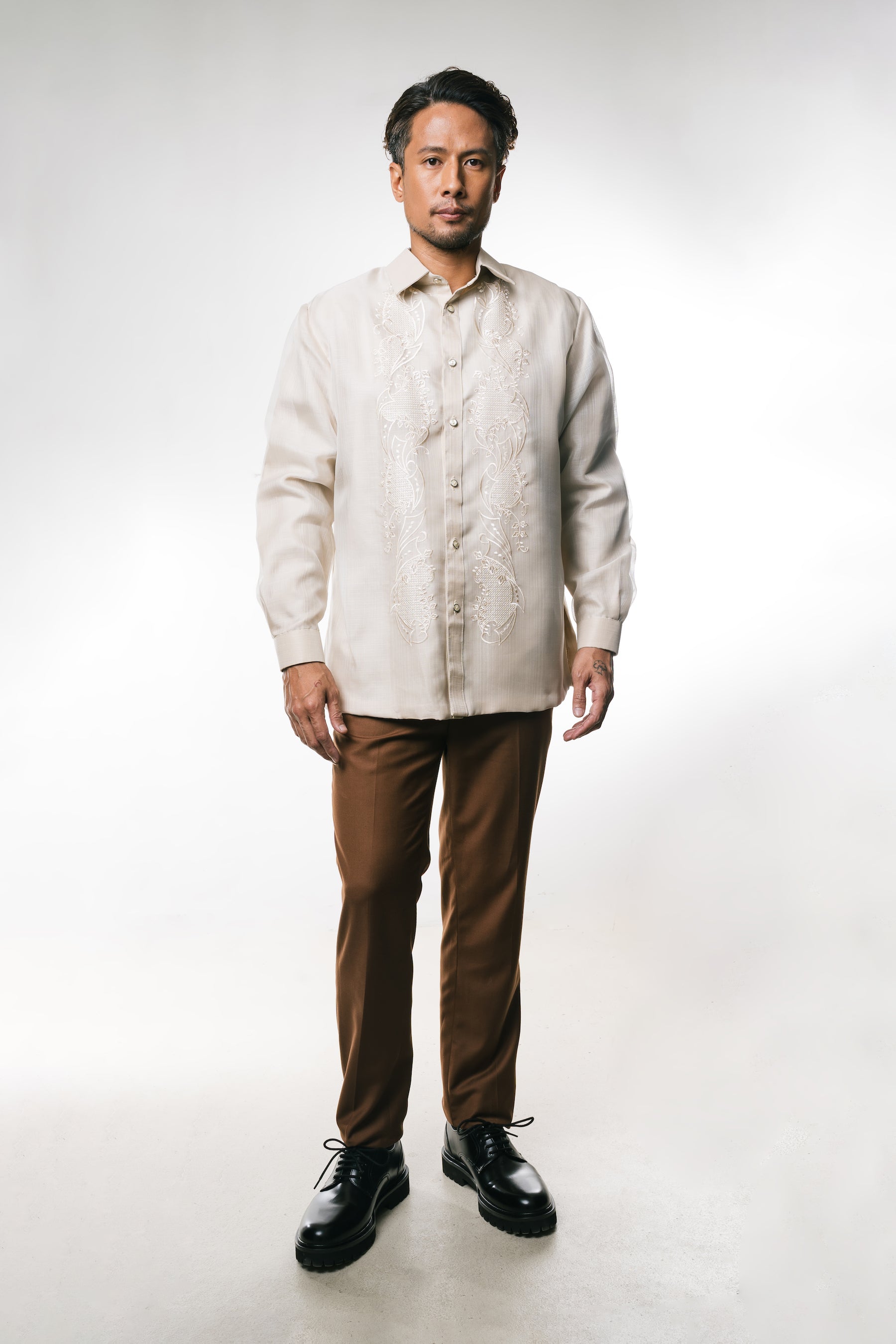 Jose Mens Barong Tagalog | Beige | Modern Filipino by The Mestizo LA