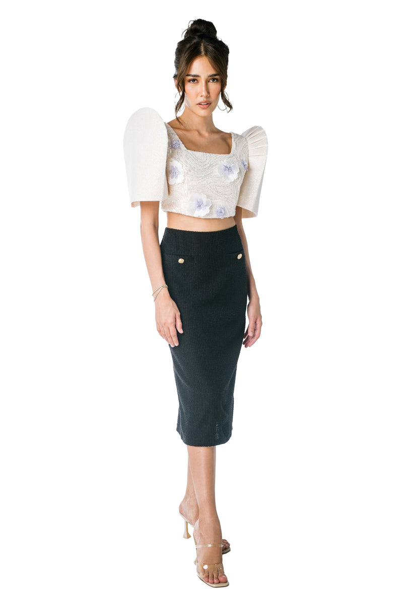 Lucena Blouse Black Ivory Stripe