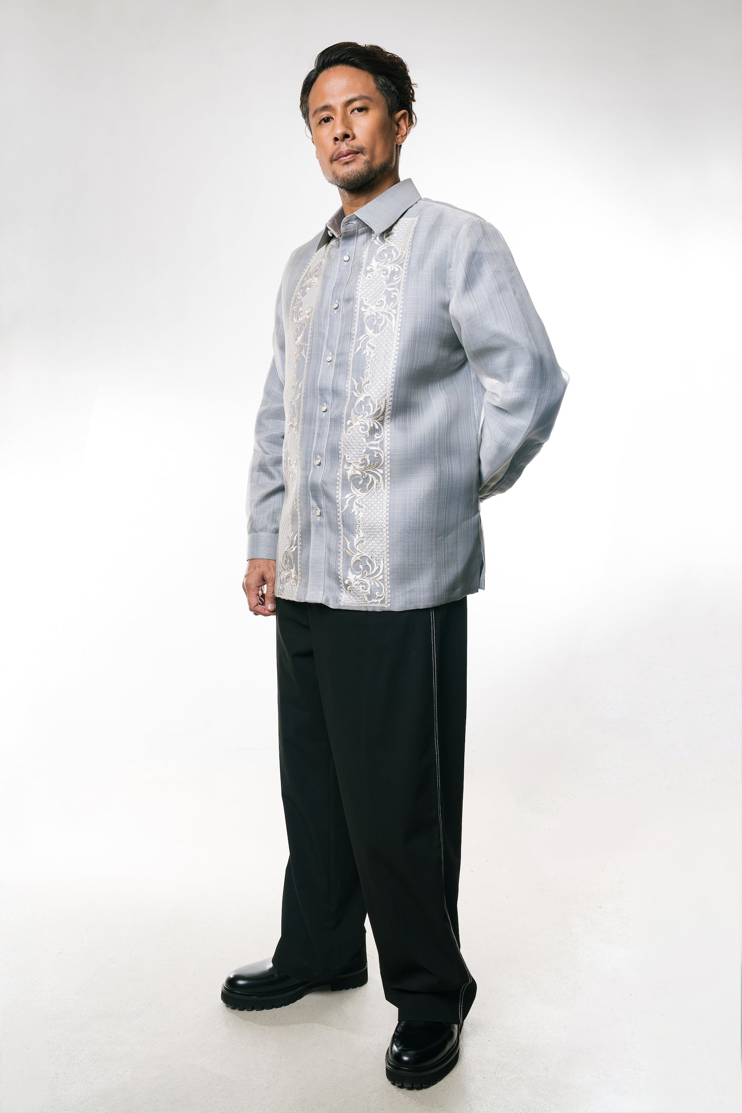 Pedro Men's Barong Tagalog (Lt. Gray)