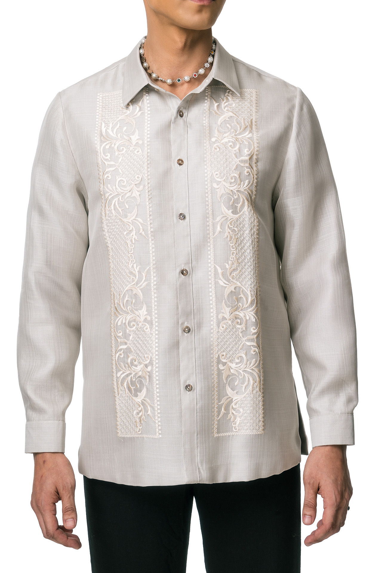 Pedro Men's Barong Tagalog (Lt. Gray)