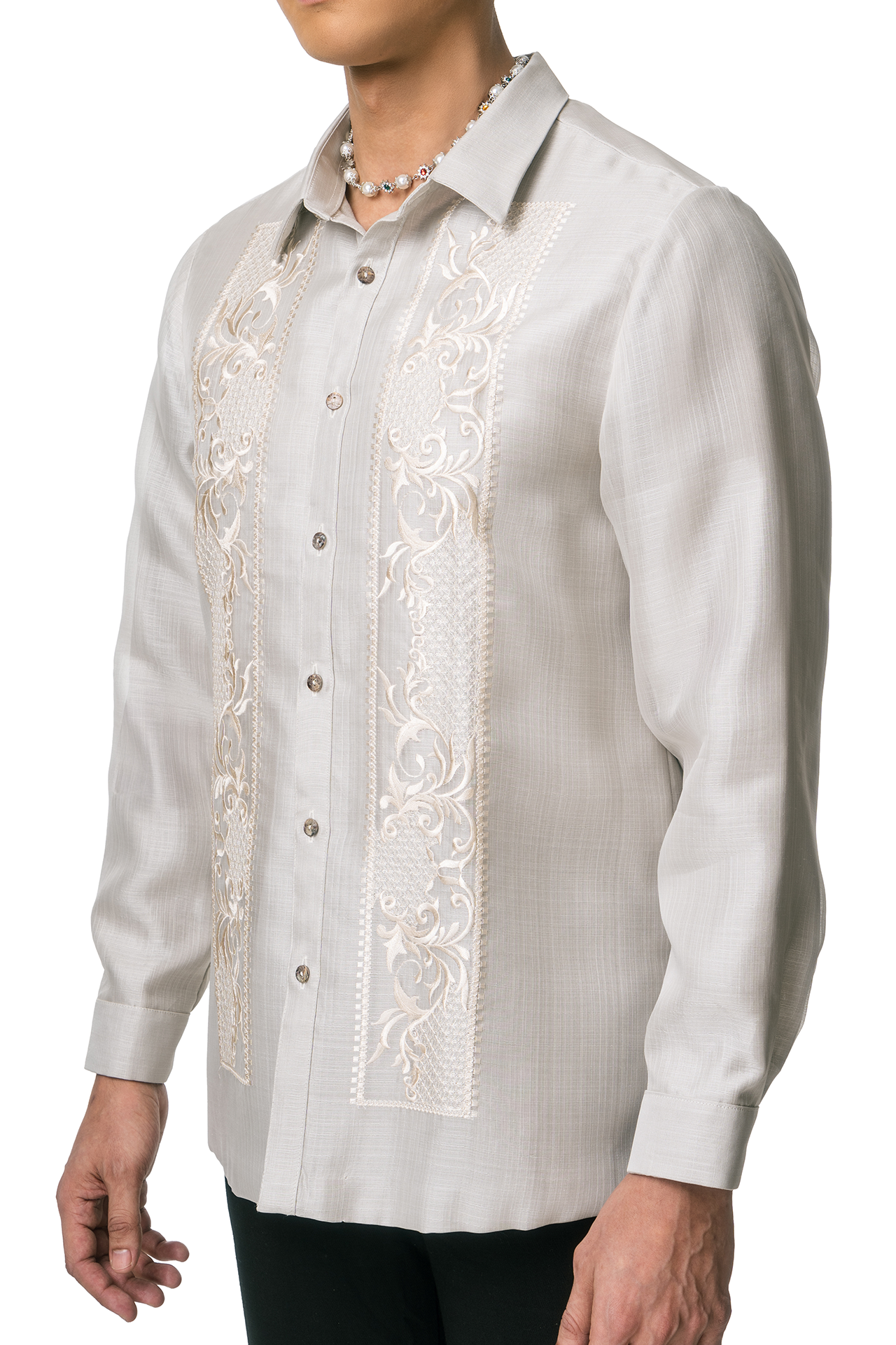 Pedro Men's Barong Tagalog (Lt. Gray)