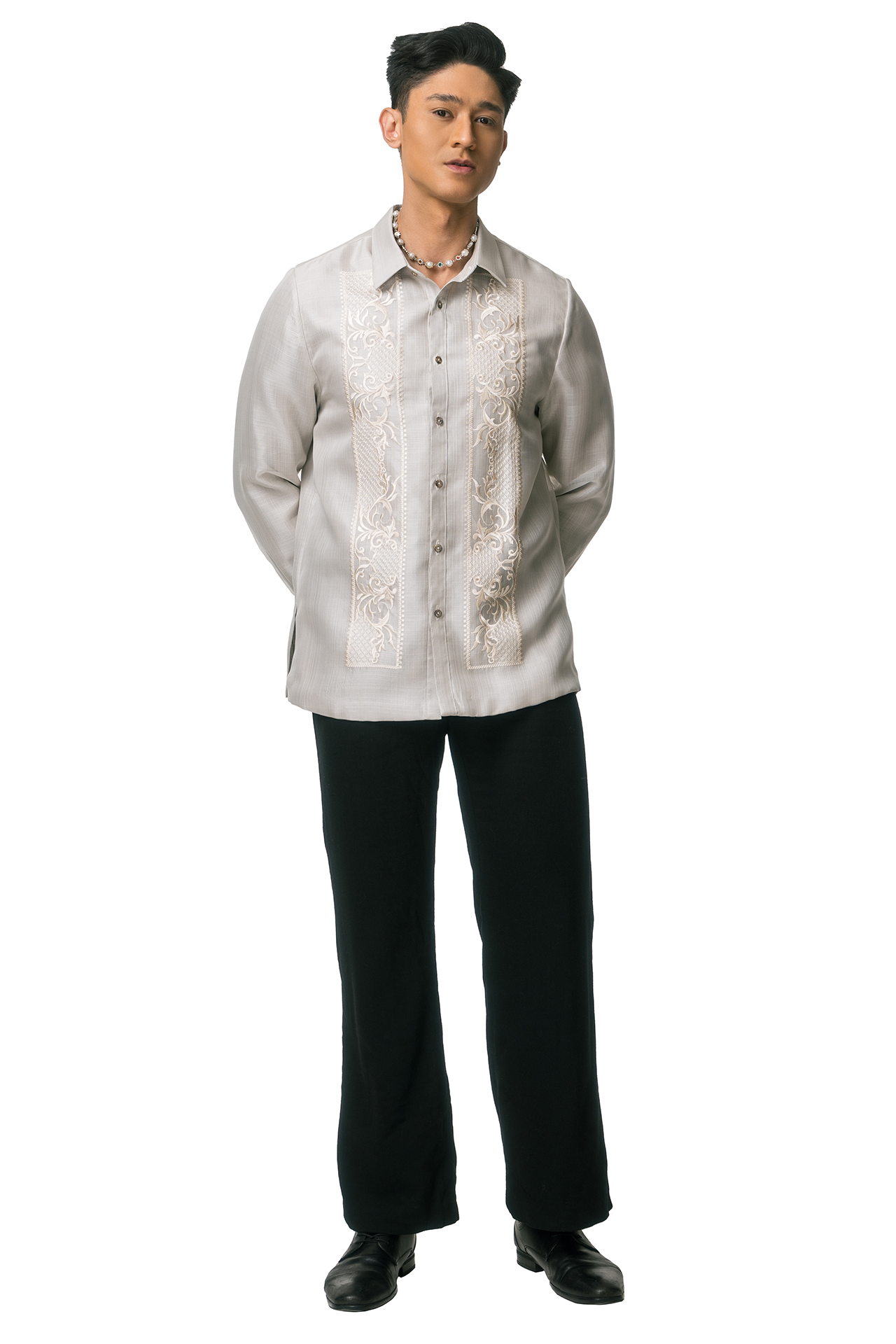 Pedro Men's Barong Tagalog (Lt. Gray)