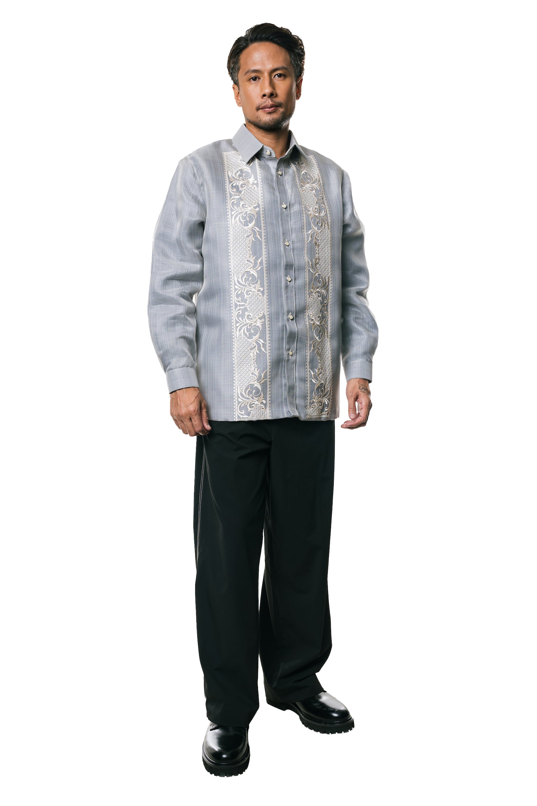 Pedro Men's Barong Tagalog (Lt. Gray)