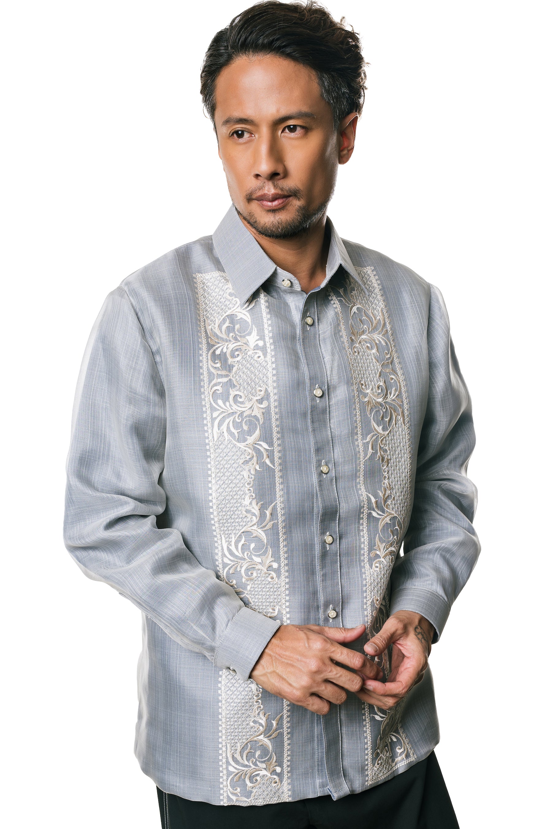 Pedro Men's Barong Tagalog (Lt. Gray)